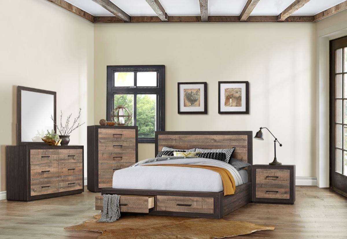 Homelegance Miter Queen Platform Bed with Footboard Storage in Rustin Mahogany & Dark Ebony 1762-1* - Bed - Half Price Furniture