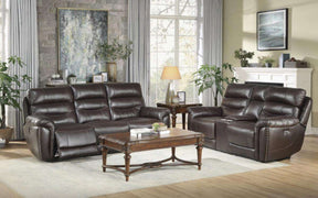 Homelegance Furniture Lance Power Double Reclining Sofa with Power Headrests in Brown 9527BRW-3PWH Half Price Furniture