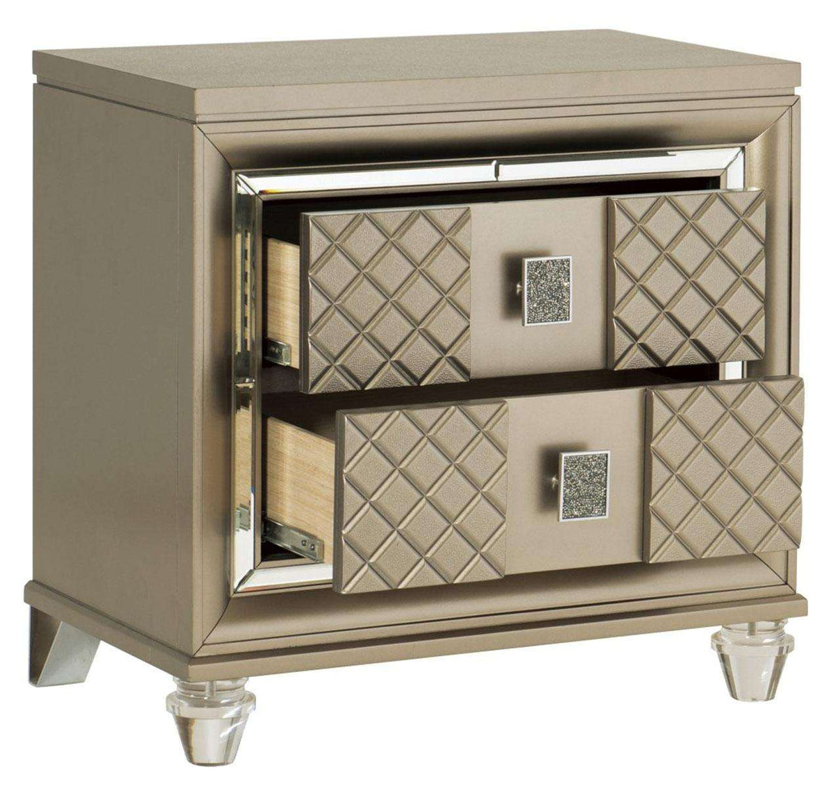 Homelegance Furniture Loudon 2 Drawer Nightstand in Champagne Metallic 1515-4 - Nightstand - Half Price Furniture