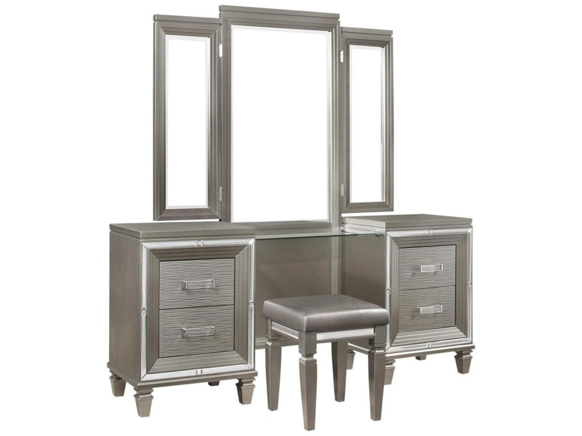 Homelegance Tamsin 3pcs Vanity Dresser with Mirror in Silver Grey Metallic 1616-15 - Las Vegas Furniture Stores