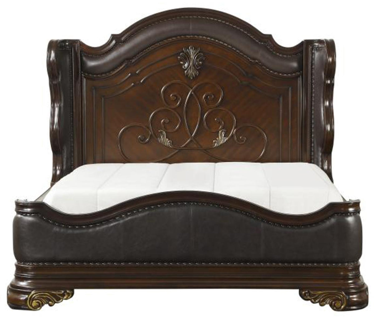 Homelegance Royal Highlands Queen Upholstered Panel Bed in Rich Cherry 1603-1 - Bed - Half Price Furniture