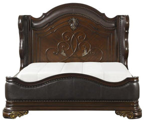 Homelegance Royal Highlands Queen Upholstered Panel Bed in Rich Cherry 1603-1 - Bed - Half Price Furniture