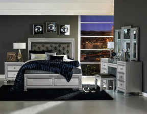 Homelegance Bevelle Queen Upholstered Panel Bed in Silver 1958-1 - Bed - Half Price Furniture