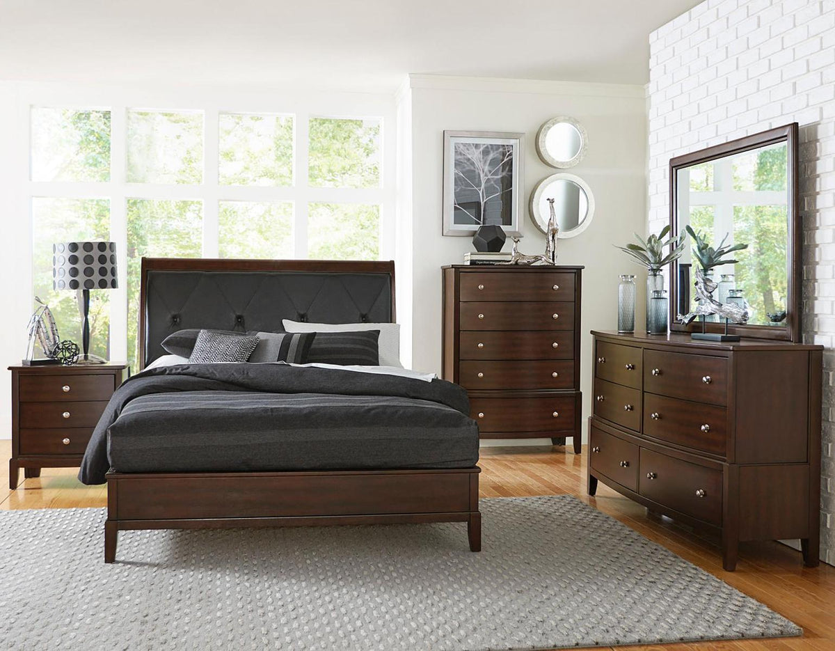 Homelegance Cotterill Queen Upholstered Sleigh Bed in Cherry 1730-1 - Bed - Half Price Furniture