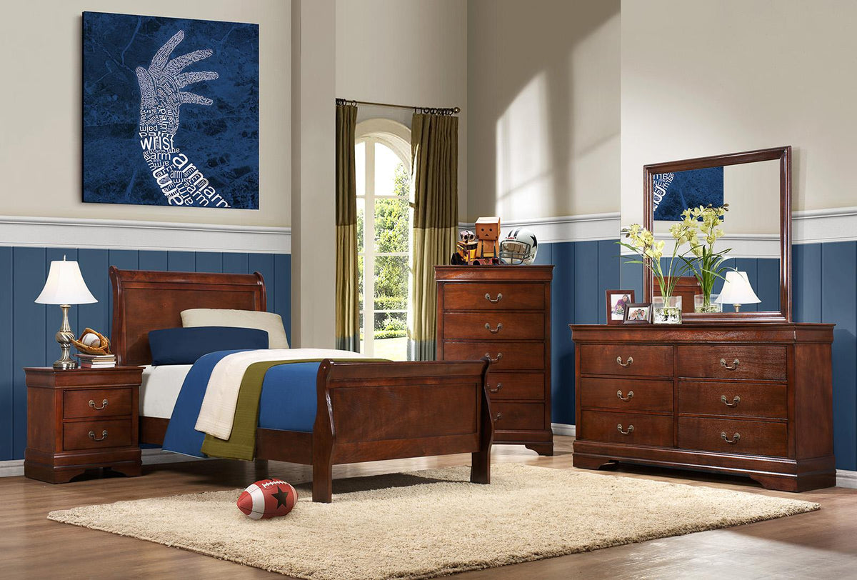 Homelegance Mayville Twin Sleigh in Brown Cherry 2147T-1 - Bed - Half Price Furniture