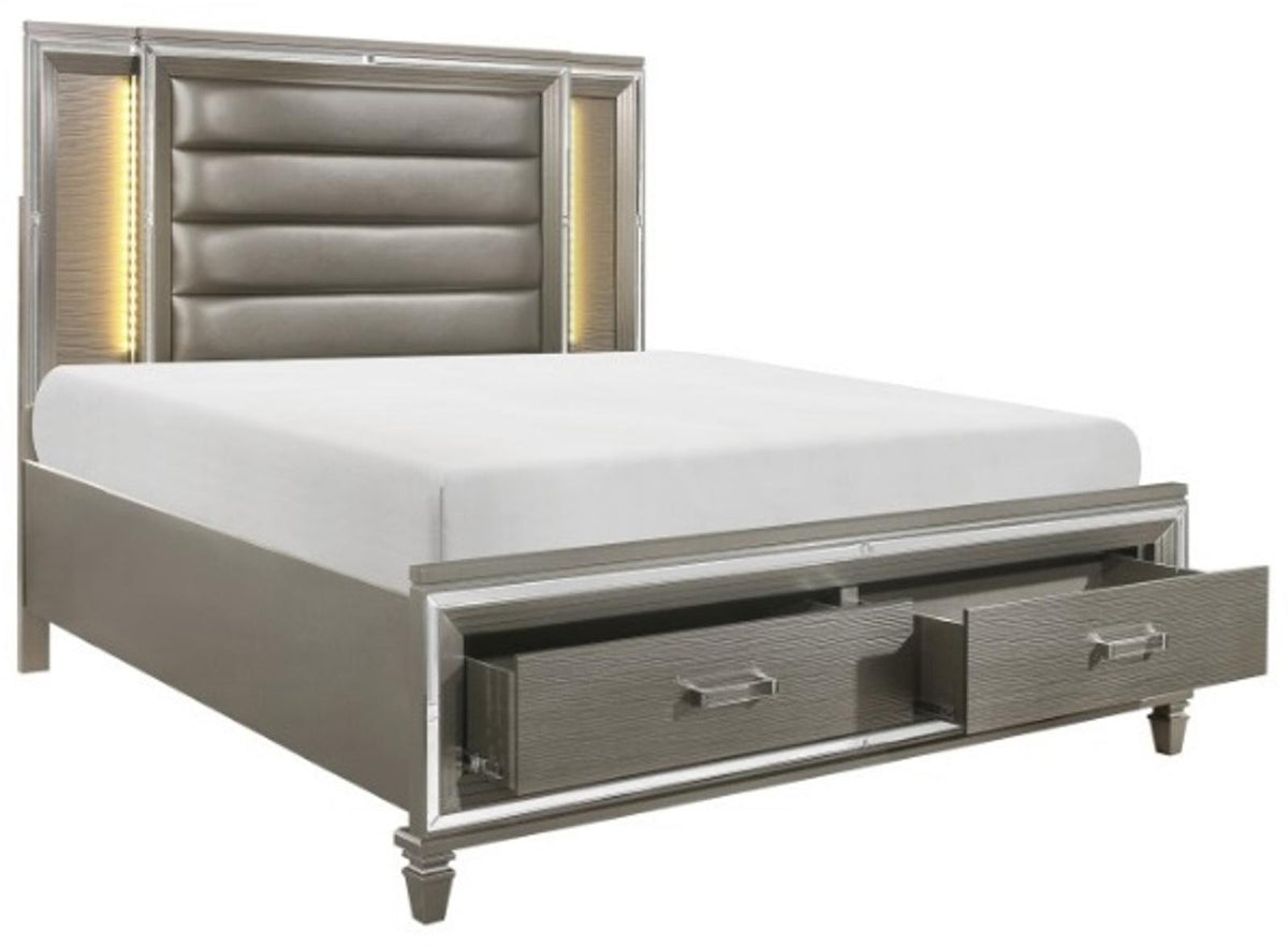 Homelegance Tamsin Queen Upholstered Storage Bed in Silver Grey Metallic 1616-1* Half Price Furniture
