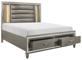 Homelegance Tamsin Queen Upholstered Storage Bed in Silver Grey Metallic 1616-1* Half Price Furniture