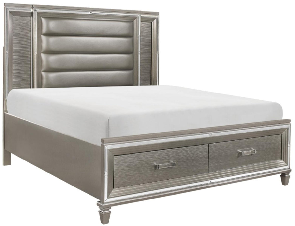 Homelegance Tamsin King Upholstered Storage Bed in Silver Grey Metallic 1616K-1EK* - Bed - Half Price Furniture