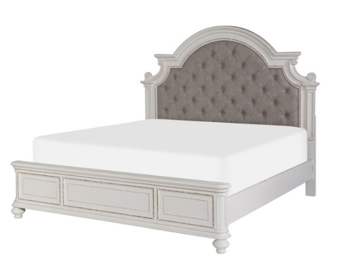 Homelegance Baylesford Queen Upholstered Panel Bed in Antique White 1624W-1* Half Price Furniture