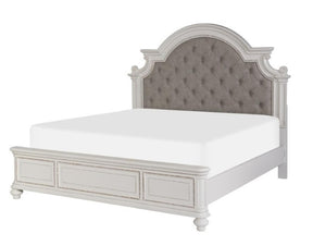 Homelegance Baylesford Queen Upholstered Panel Bed in Antique White 1624W-1* Half Price Furniture