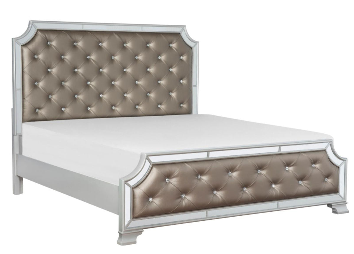 Homelegance Avondale Queen Upholstered Panel Bed in Silver 1646-1* Half Price Furniture