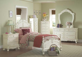 Homelegance Cinderella Full Poster Bed in Antique White 1386FNW-1* - Bed - Half Price Furniture