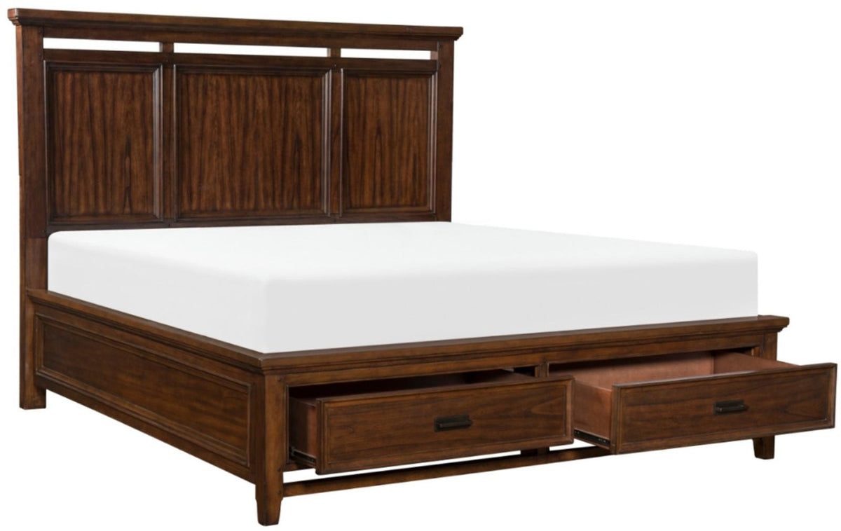 Homelegance Frazier Queen Upholstered Storage Platform Bed in Dark Cherry 1649-1* - Bed - Half Price Furniture