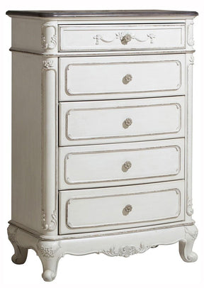 Homelegance Cinderella 5 Drawer Chest in Antique White with Grey Rub-Through 1386NW-9 - Chest - Half Price Furniture