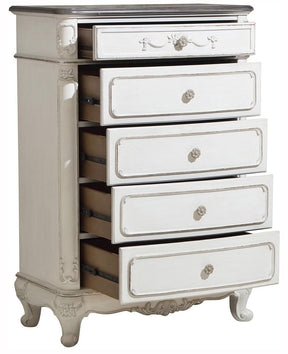 Homelegance Cinderella 5 Drawer Chest in Antique White with Grey Rub-Through 1386NW-9 - Chest - Half Price Furniture