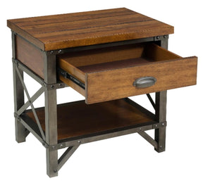 Homelegance Holverson Nightstand in Rustic Brown & Gunmetal 1715-4 - Nightstand - Half Price Furniture