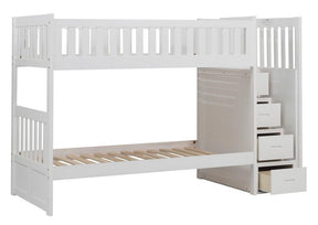 Homelegance Galen Bunk Bed w/ Reversible Step Storage in White B2053SBW-1* - Bed - Half Price Furniture