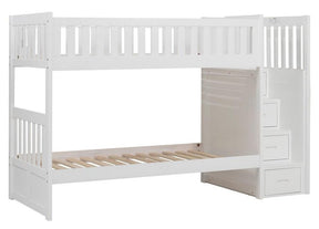 Homelegance Galen Bunk Bed w/ Reversible Step Storage in White B2053SBW-1* - Bed - Half Price Furniture