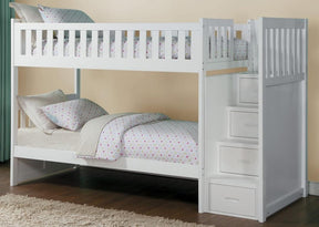 Homelegance Galen Bunk Bed w/ Reversible Step Storage in White B2053SBW-1* - Bed - Half Price Furniture