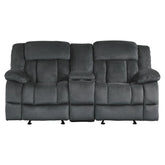 Homelegance Furniture Laurelton Double Glider Reclining Loveseat w/ Center Console in Charcoal 9636CC-2 Half Price Furniture