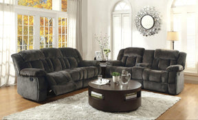 Homelegance Furniture Laurelton Double Glider Reclining Loveseat w/ Center Console in Chocolate 9636-2 - Loveseat - Half Price Furniture