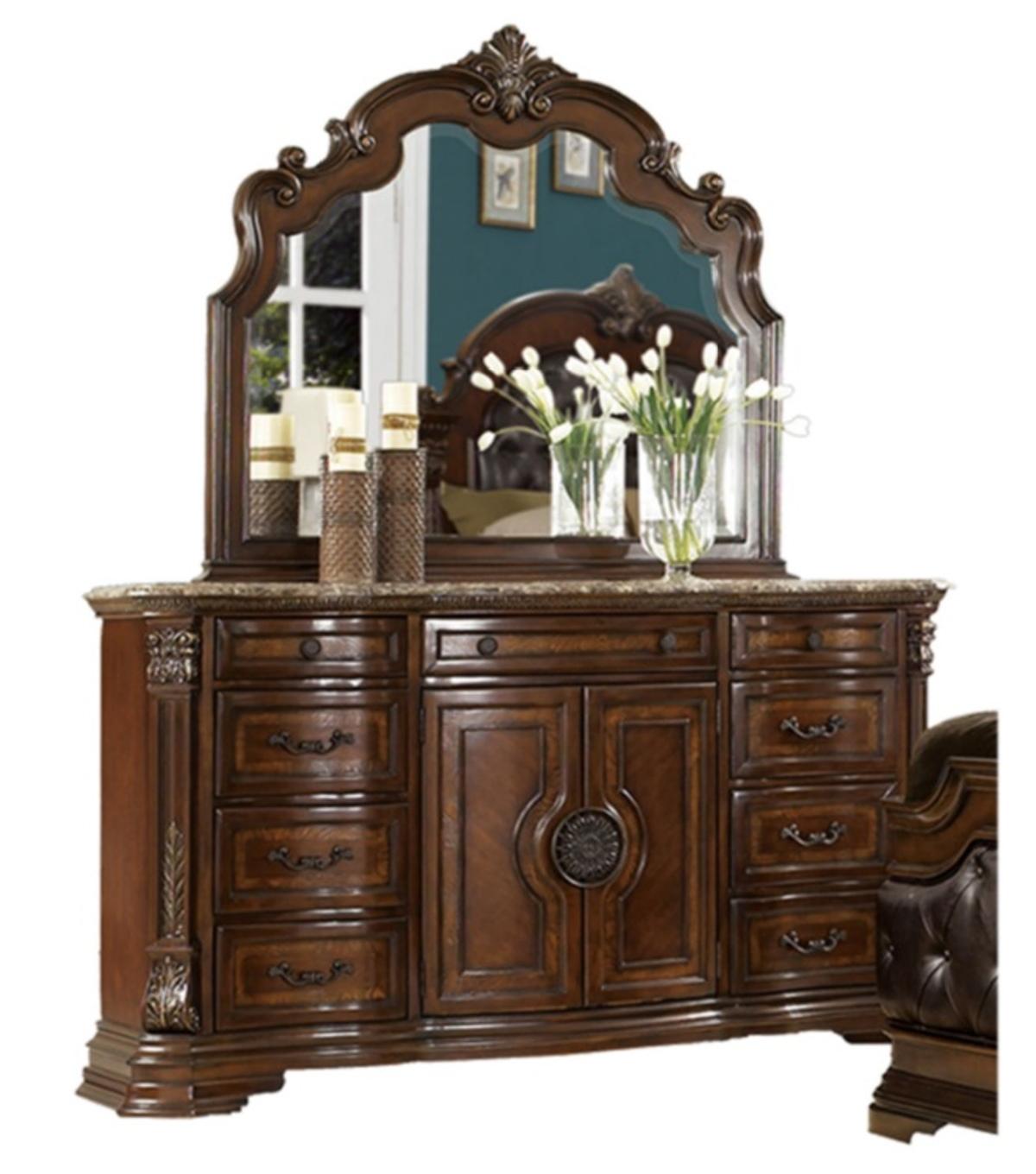 Antoinetta Dresser, Marble Top - Warm Cherry by Homelegance Antoinetta Dresser, Marble Top - Warm Cherry by Homelegance