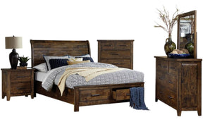 Homelegance Jerrick Queen Sleigh Platform Bed with Footboard Storage in Burnished Brown 1957-1* - Bed - Half Price Furniture