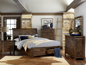 Homelegance Jerrick Queen Sleigh Platform Bed with Footboard Storage in Burnished Brown 1957-1* - Bed - Half Price Furniture