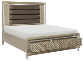 Homelegance Furniture Loudon Queen Platform with Storage Bed in Champagne Metallic 1515-1* - Bed - Half Price Furniture
