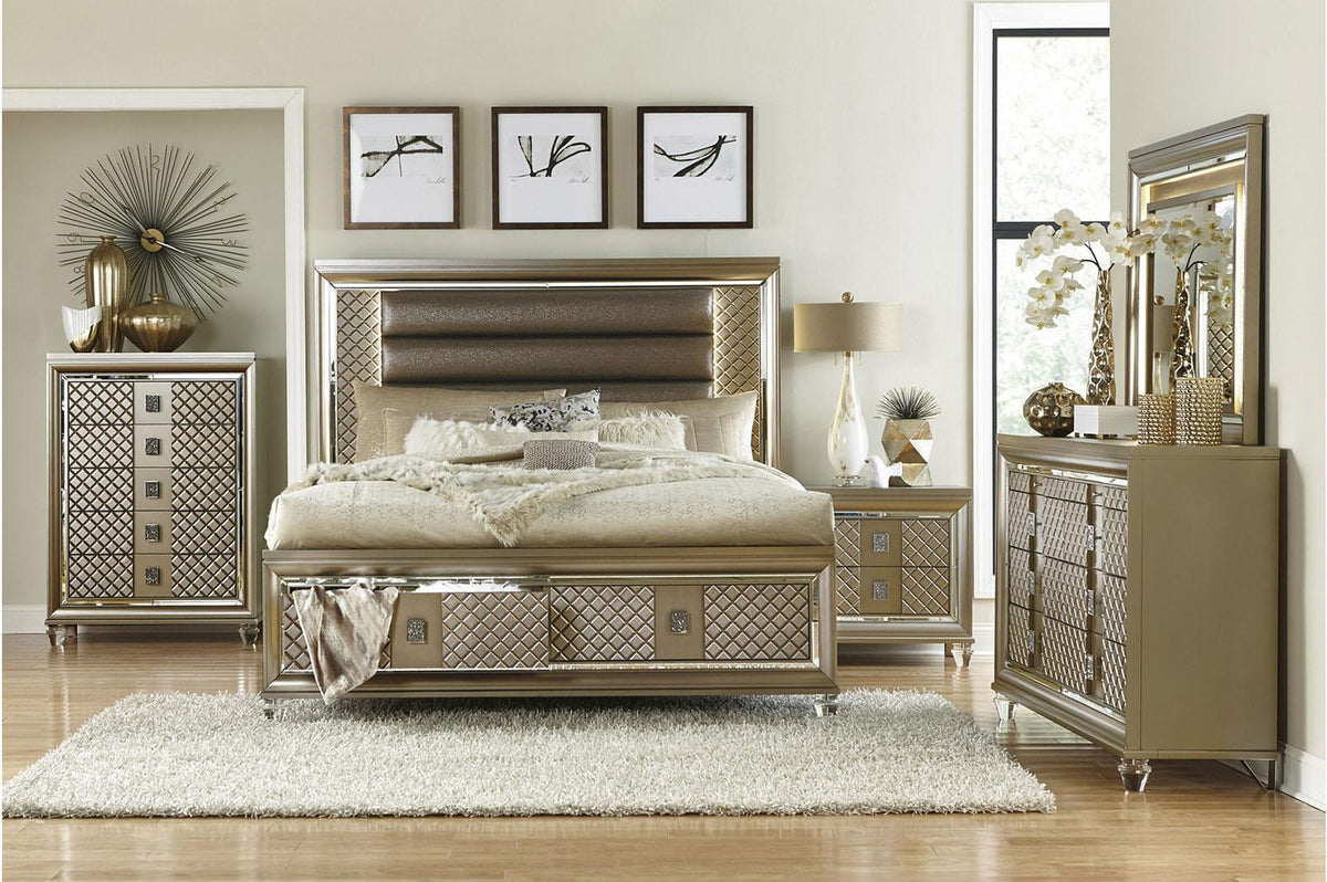 Homelegance Furniture Loudon 5 Drawer Chest in Champagne Metallic 1515-9 - Chest - Half Price Furniture