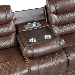 Homelegance Furniture Putnam Power Double Reclining Sofa with Drop-Down in Brown 9405BR-3PW - Sofa - Half Price Furniture