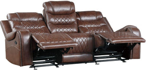 Homelegance Furniture Putnam Power Double Reclining Sofa with Drop-Down in Brown 9405BR-3PW - Sofa - Half Price Furniture