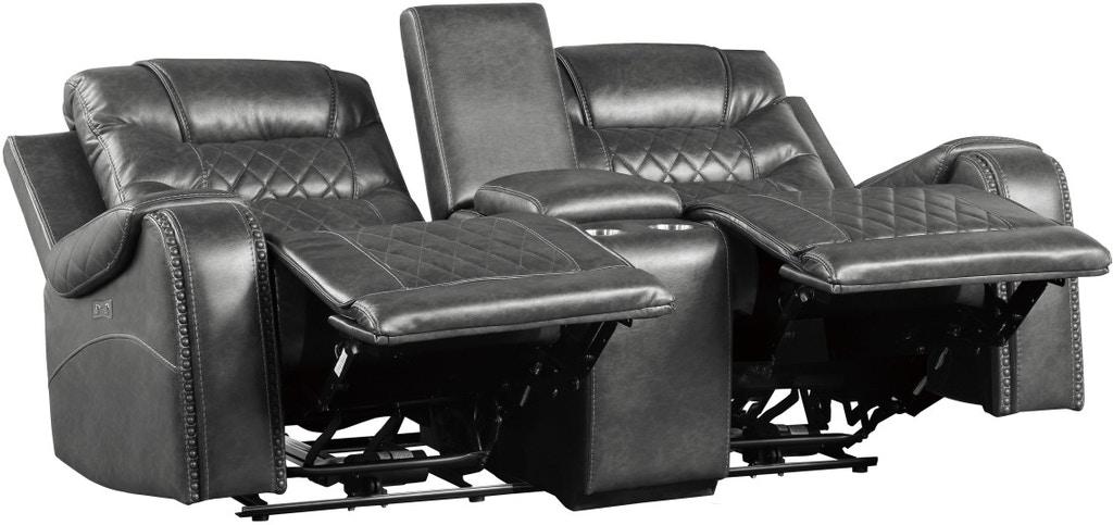 Homelegance Furniture Putnam Power Double Reclining Loveseat in Gray 9405GY-2PW - Loveseat - Half Price Furniture