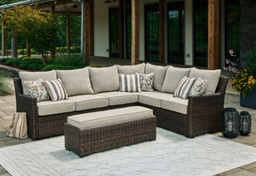 Brook Ranch Outdoor Sofa Sectional/Bench with Cushion (Set of 3) - Outdoor Seating - Half Price Furniture