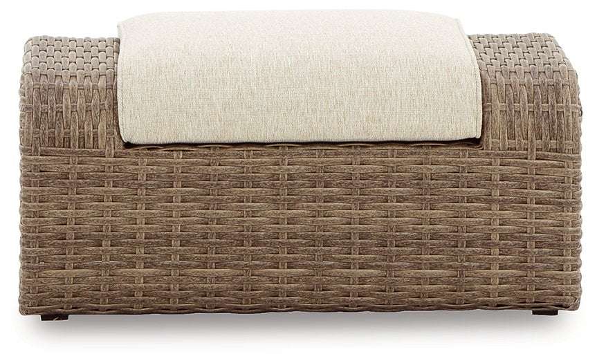 Sandy Bloom Outdoor Ottoman with Cushion Half Price Furniture