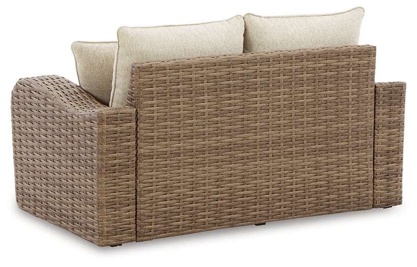 Sandy Bloom Outdoor Loveseat with Cushion - Half Price Furniture