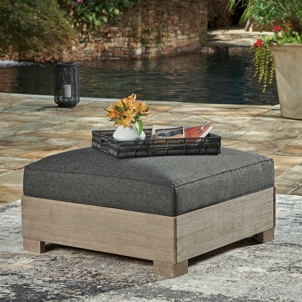 Citrine Park Outdoor Ottoman with Cushion - Half Price Furniture