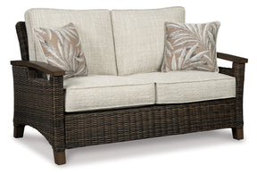 Paradise Trail Outdoor Loveseat, Lounge Chairs and Fire Pit Table Half Price Furniture