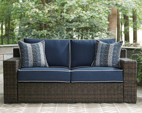 Grasson Lane Grasson Lane Nuvella Loveseat and 2 Lounge Chairs with Fire Pit Table - Half Price Furniture