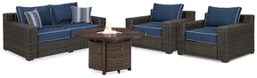 Grasson Lane Grasson Lane Nuvella Loveseat and 2 Lounge Chairs with Fire Pit Table Half Price Furniture