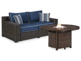 Grasson Lane Grasson Lane Nuvella Loveseat with Fire Pit Table Half Price Furniture