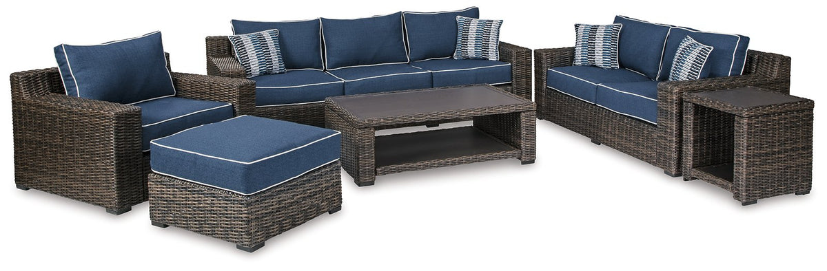 Grasson Lane Grasson Lane Nuvella Sofa, Loveseat, Lounge Chair and Ottoman with Coffee and End Table  Las Vegas Furniture Stores