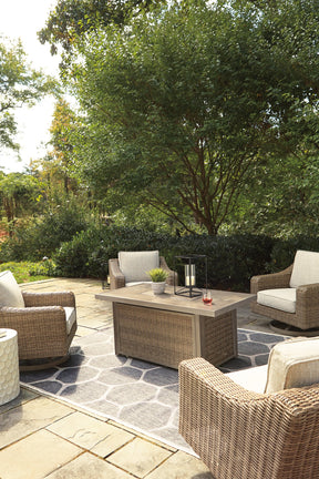 Beachcroft Beachcroft Fire Pit Table with Four Nuvella Swivel Lounge Chairs - Outdoor Seating Set - Half Price Furniture
