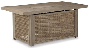 Beachcroft Beachcroft Fire Pit Table with Four Nuvella Swivel Lounge Chairs - Outdoor Seating Set - Half Price Furniture