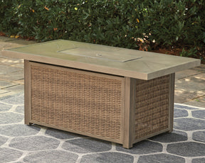 Beachcroft Beachcroft Fire Pit Table with Four Nuvella Swivel Lounge Chairs - Outdoor Seating Set - Half Price Furniture