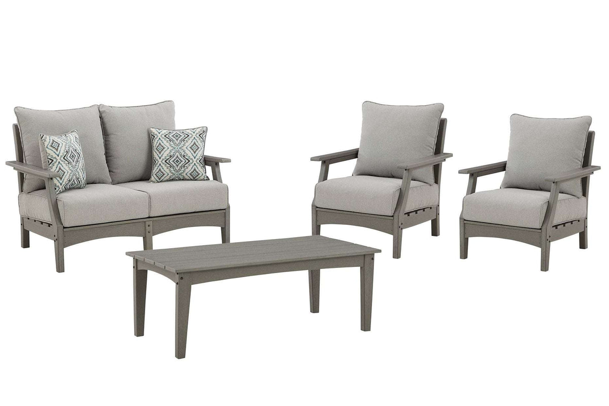 Visola Outdoor Loveseat, Lounge Chairs, Coffee Table Half Price Furniture
