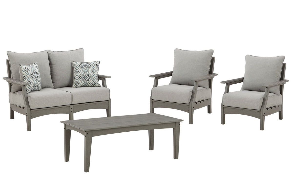 Visola Outdoor Loveseat, Lounge Chairs, Coffee Table - Las Vegas Furniture Stores