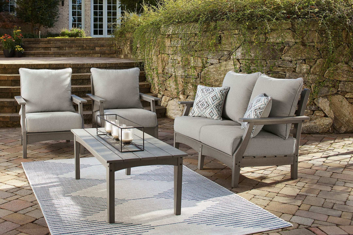 Visola Outdoor Loveseat, Lounge Chairs, Coffee Table Half Price Furniture