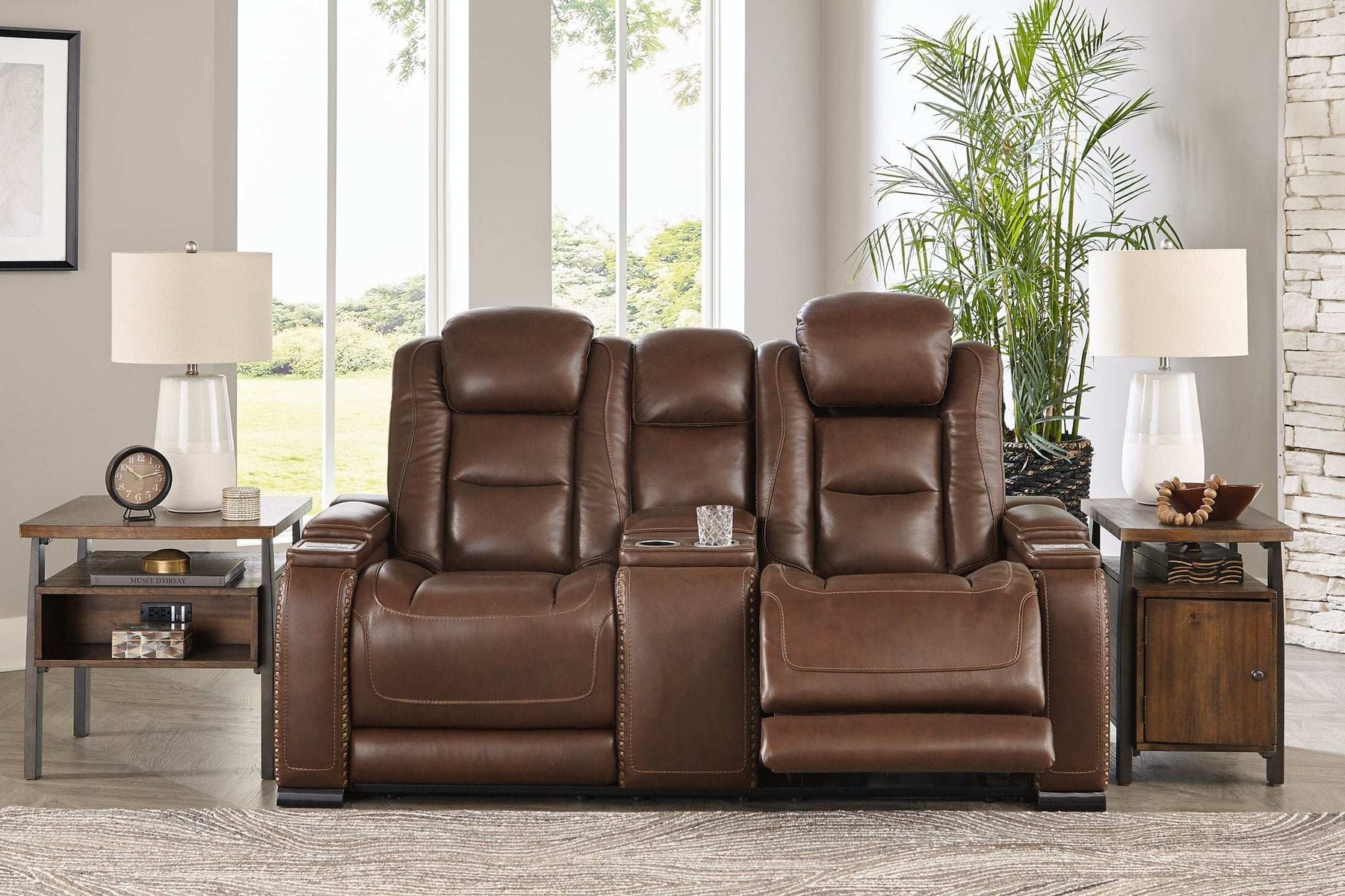 The Man-Den Power Reclining Loveseat with Console Half Price Furniture