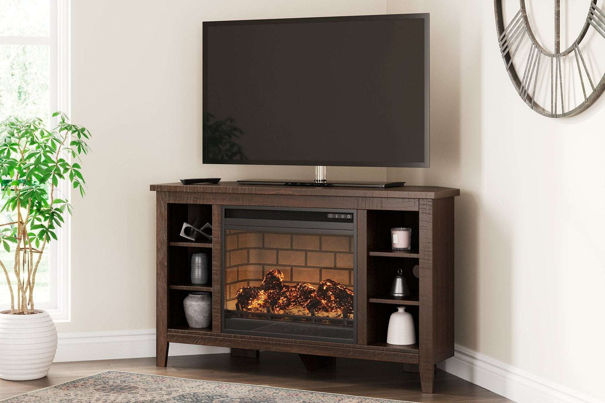 Camiburg Corner TV Stand with Electric Fireplace Half Price Furniture